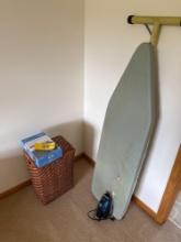 ironing board, basket, heating pad, iron