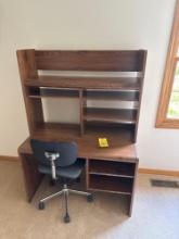 wood bookshelf with chair