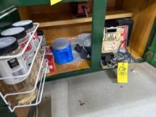 misc contents of cabinet, wood bits, soldering gun