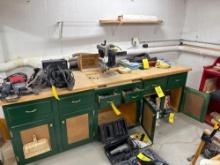 ryobi radial arm saw attached too nice work bench with cabinets