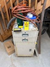 filing cabinet with contents, hose, misc electrical