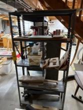 metal shelf with contents