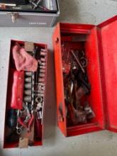 2 tool boxes with music contents of sockets, pliers, misc