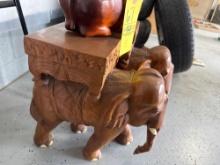 nice set of carved wood animals and motorcycle