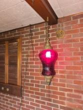 Vintage red glass MCM swag lamp