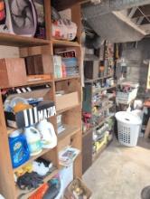 Contents of wall fo basement, car mags, tools, Speakers and hardware