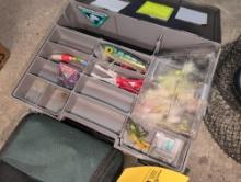Cabela's battery op light, tackle boxes, fish net
