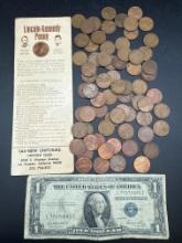 1935 $1 Silver Certificate, Lincoln Head Wheat Cents