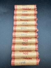 1955 Rolled Lincoln Head Cents 10 Rolls Total