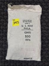 50$ U.S. Mint 1976 Philadelphia Lincoln head cent, still sewn shut