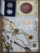 Wonderful collection of collectors spoons replica coins, and jewelry