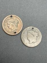 1829 and 1853 Large cents - drilled