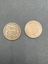 1864 and 1867 2 cent pieces