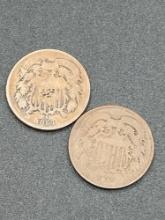 (2) 1864 2 cent pieces