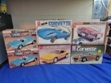 6 Plastic Corvette Model Kits 5 Complete Unbuilt