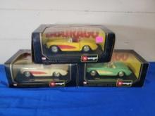 3 Burago 1:24 Scale 1957 Corvette Die-Cast Different Colors