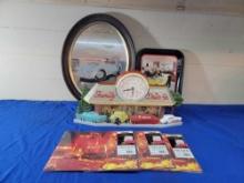 1970s Corvette Mirror Family Drive-In Clock 1995 Coke Tray
