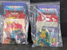 2 1980s MOTU Masters Universe Trap Jaw Mer-Man Complete Figures w Cards