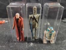 3 Vintage Star Wars Complete Figures R2-D2 IG88 Obi-Wan