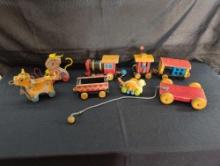 Vintage Fisher Price pull toys, animals and trains