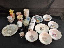 Box lot of Childrens plastic cups plates and bowls