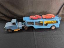 Tonka press steel car hauler with plastic assorted cars