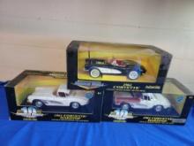 3 Ertl American Muscle Die-Cast 1961 Corvette Cars 1:18