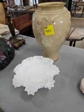 Glass vase, milkglass bowl