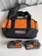 (2) Ridgid Batteries with Toolbag