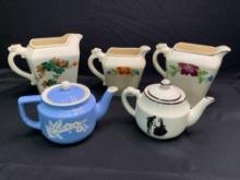 Group of vintage Harker pottery teapots, cameo and other styles