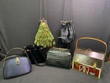 6 Designer handbags, including beaded velvet and barn bag