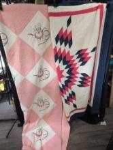 Pair of hand stitched quilts, both with holes and damage