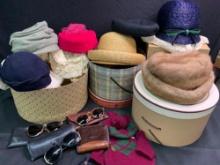 Lot of assorted vintage ladies hats and sunglasses