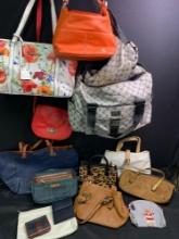 Tote of 15 assorted designer handbags, mostly Ralph Lauren