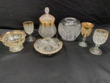 EAPG with good gilt, Hickman rose bowl, near cut dish, sugar bowl
