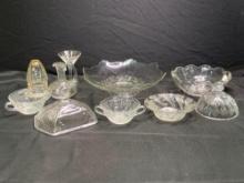 McKee panel diamond bowl, cream soup bowls, marriage covered butter, assorted pattern glass