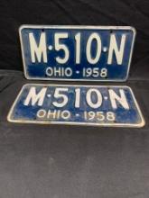 Pair of 1958 Ohio license plates