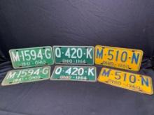 3 Pairs of Ohio license plates, 60, 61, 64 dates