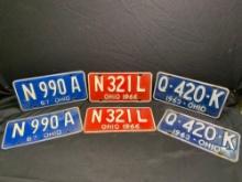 3 Pairs of Ohio license plates, 63, 66, 67 dates