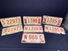 Assorted vintage Ohio license plates, 3 Pairs and 1 odd, 80s era