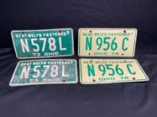Ohio license plates, 2 pair 1973, 74