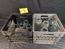Crates of early quart and half gallon jars
