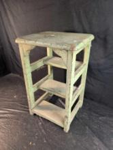 Primitive wood step stool with green paint