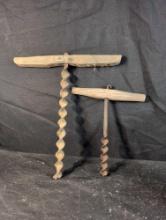Pair of antique auger bits, one with double chew