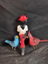Vintage bird bath toppers, birds and black figure