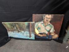 Pair of vintage oil on canvas artworks, Hoopes and Miller artists