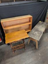 Crock bench, side table and bookcase