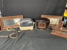 Crosby radio, vintage GE toaster and wall decor
