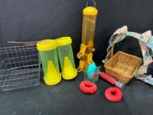 Assorted bird feeders, exercise weight