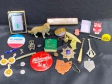 Zippo lighter, buttons, advertising items, Bordens buttons, FBI kids badge